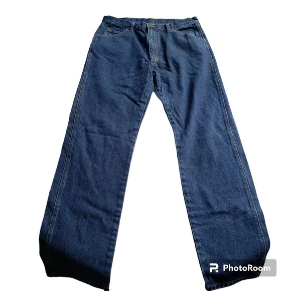 Wrangler Mens 36 x 34 Relaxed Fit Jeans Dark Blue Denim Classic 5-Pocket Style - Picture 6 of 6